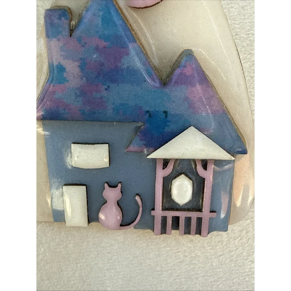 House Pins By Lucinda -Blue, Purple House, Pink Moon, Pink Cat, Night Sky #562